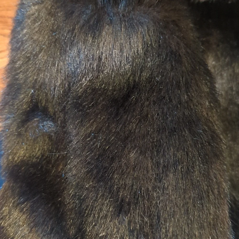 Vtg Faux Mink Fur Jacket Atelier reversible plush black Old Money warm zip sz S - Picture 7 of 11